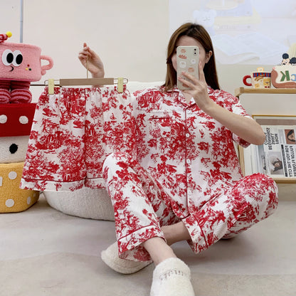 Half Sleeve White Red Printed PJ Set (3pc)