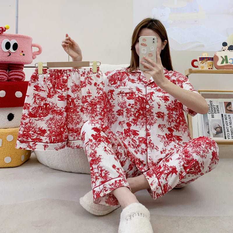 Half Sleeve White Red Printed PJ Set (3pc)