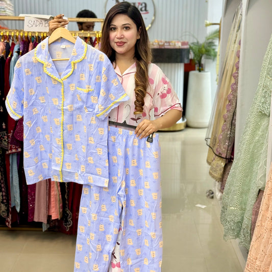 Half Sleeve Powder Blue Embroidery PJ Set (2pc)