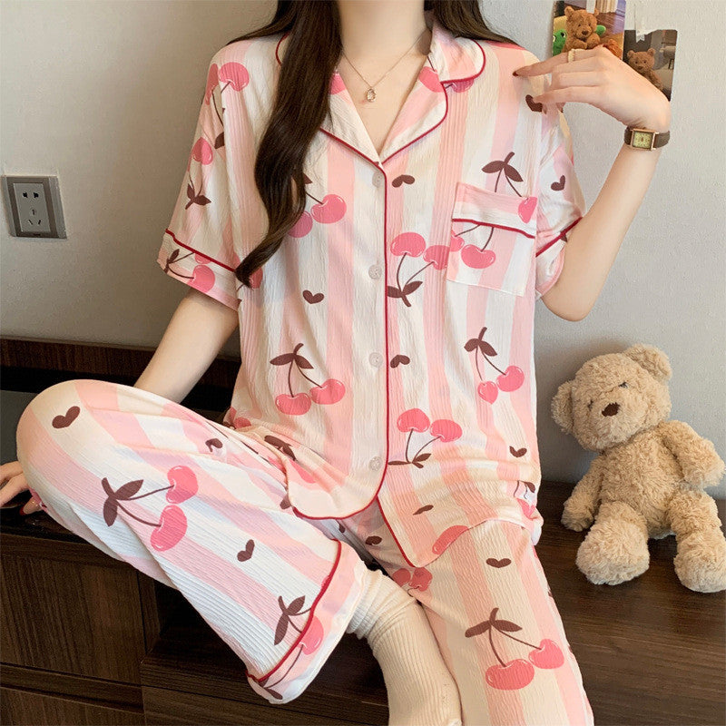 White Pink Cerry Print PJ Set (2pc)