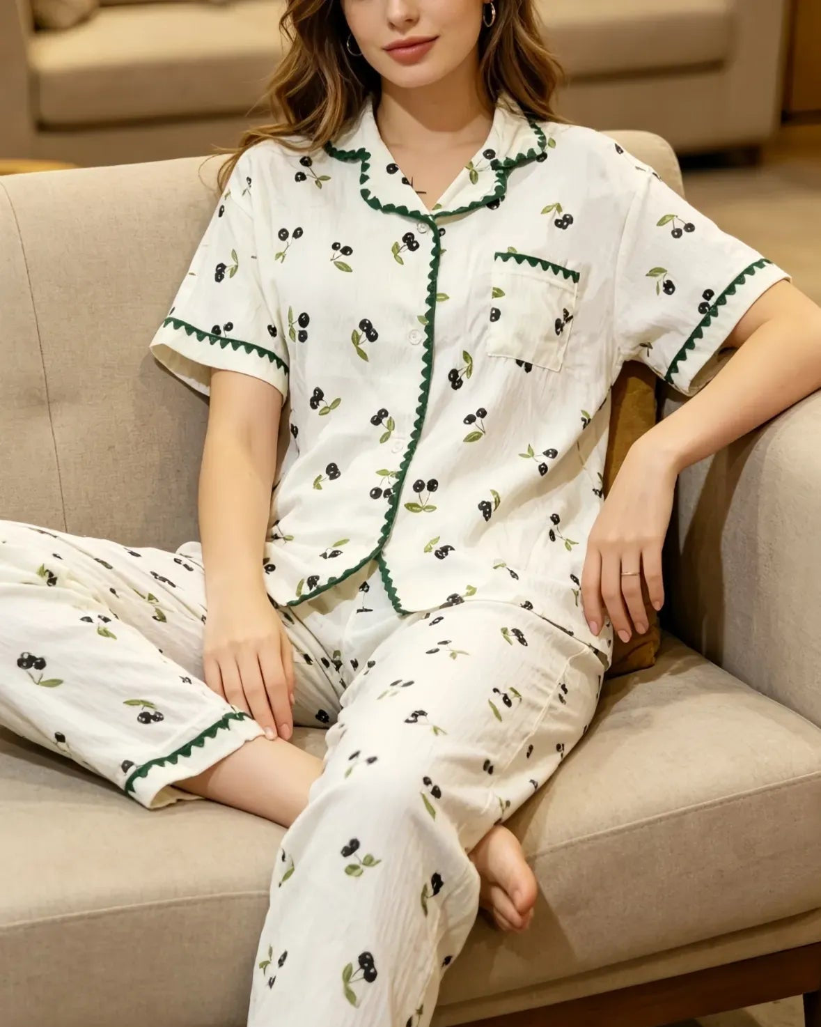 Black Cerry Embroidery PJ Set (2pc)