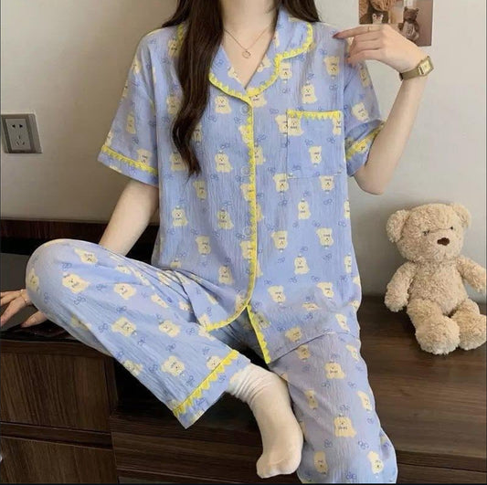 Half Sleeve Powder Blue Embroidery PJ Set (2pc)
