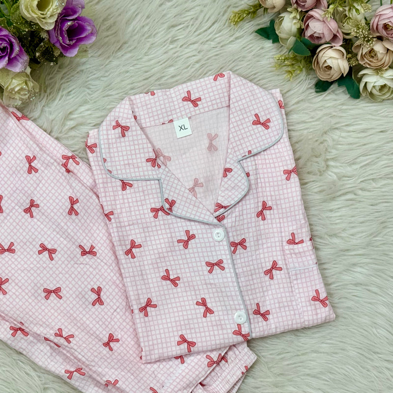 Half Sleeve Check Bow Print PJ (2pc)