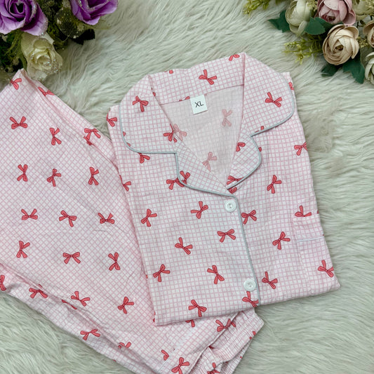 Half Sleeve Check Bow Print PJ (2pc)
